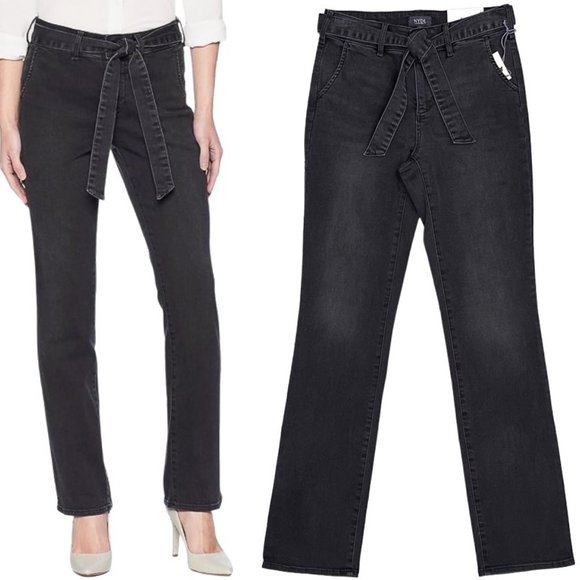 NYDJ Marilyn Mid-Rise Straight Jeans w/ Trouser Detail in Glenbrook Dark Gray - Picture 1 of 16